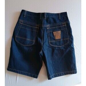 VTG LUGZ Denim Jean Shorts Mens 38 Dark Wash Blue Baggy 5 Pocket Big Logo Patch